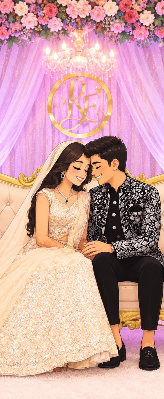 Rumana and Faizan seated together on a decorated stage